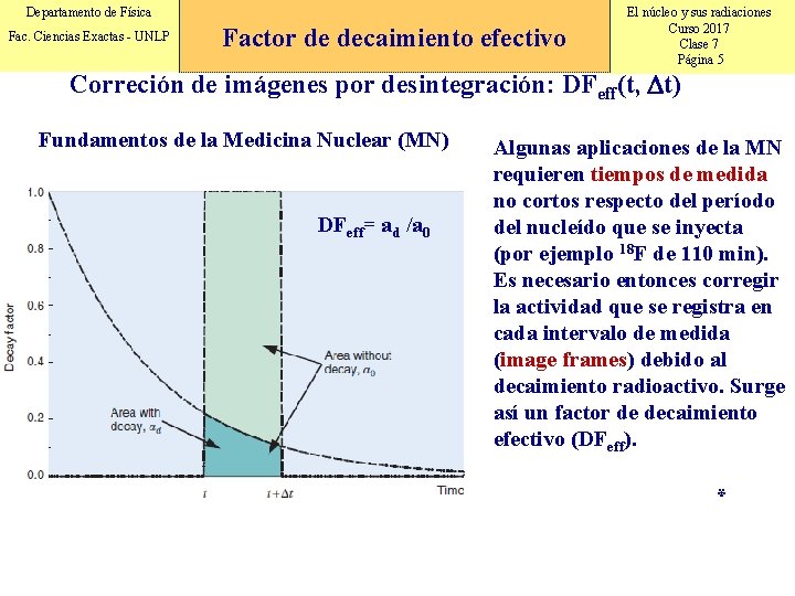 Departamento de Física Fac. Ciencias Exactas - UNLP Correción de imágenes por desintegración: DFeff(t,