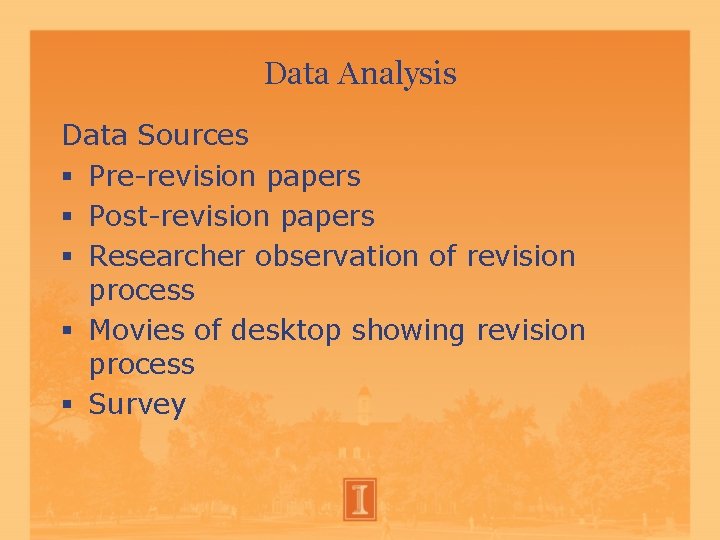 Data Analysis Data Sources Pre-revision papers Post-revision papers Researcher observation of revision process Movies Data Analysis Data Sources Pre-revision papers Post-revision papers Researcher observation of revision process Movies