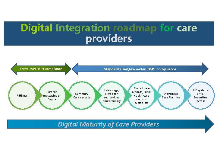 Digital Integration roadmap for care providers Standards met/exceeded DSPT compliance Entry level DSPT compliance Digital Integration roadmap for care providers Standards met/exceeded DSPT compliance Entry level DSPT compliance