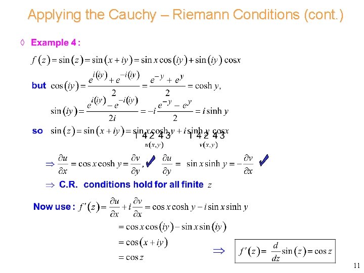 Applying the Cauchy – Riemann Conditions (cont. ) 11 