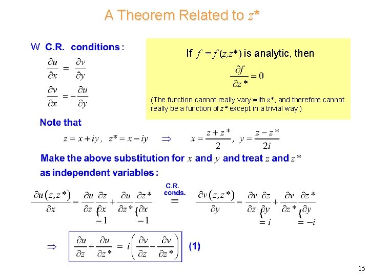 A Theorem Related to z* If f = f (z, z*) is analytic, then