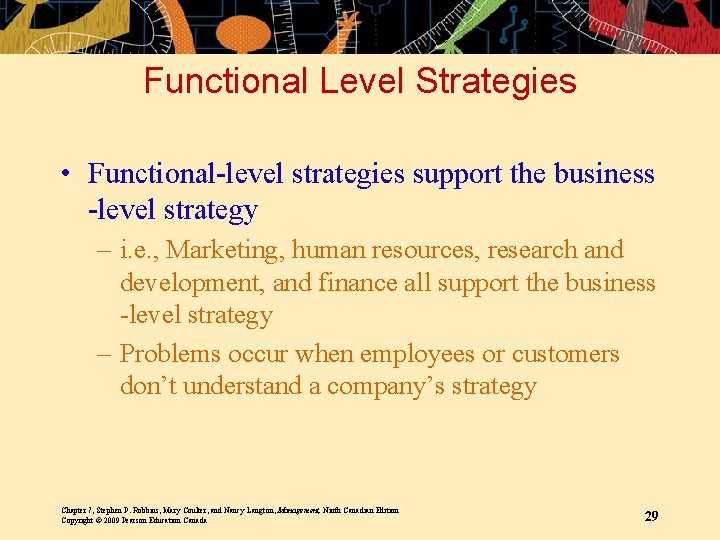 Functional Level Strategies • Functional-level strategies support the business -level strategy – i. e.