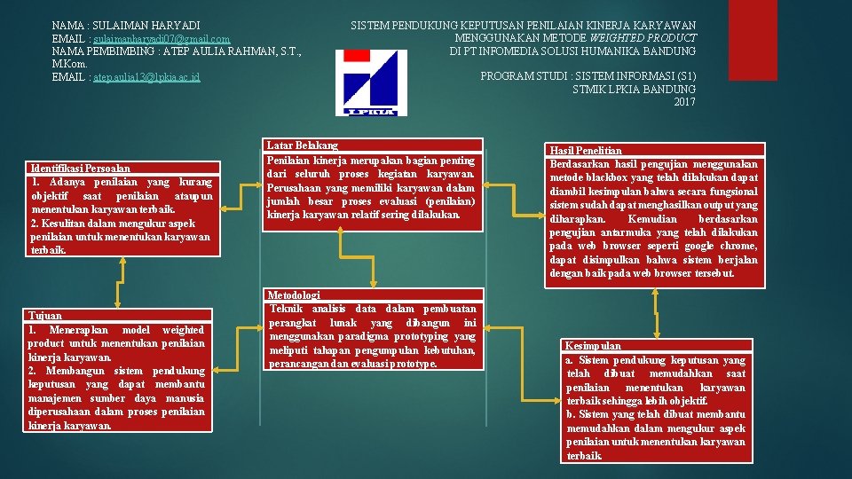 NAMA : SULAIMAN HARYADI EMAIL : sulaimanharyadi 07@gmail. com NAMA PEMBIMBING : ATEP AULIA