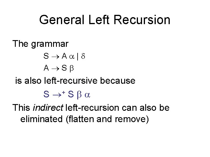 General Left Recursion The grammar S A | A S is also left-recursive because