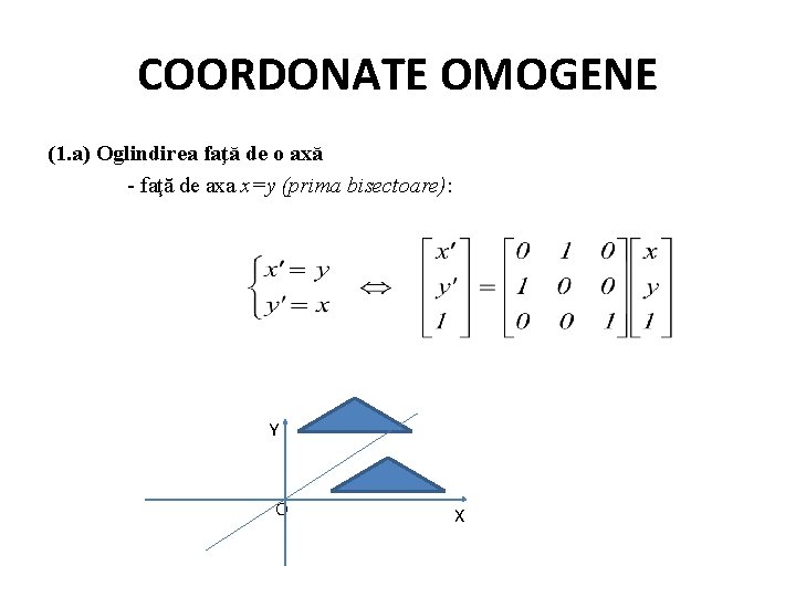 COORDONATE OMOGENE (1. a) Oglindirea faţă de o axă - faţă de axa x=y