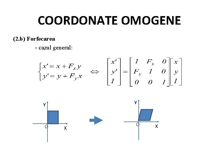 COORDONATE OMOGENE (2. b) Forfecarea - cazul general: Y Y O X 