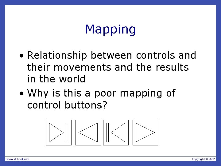 Mapping • Relationship between controls and their movements and the results in the world