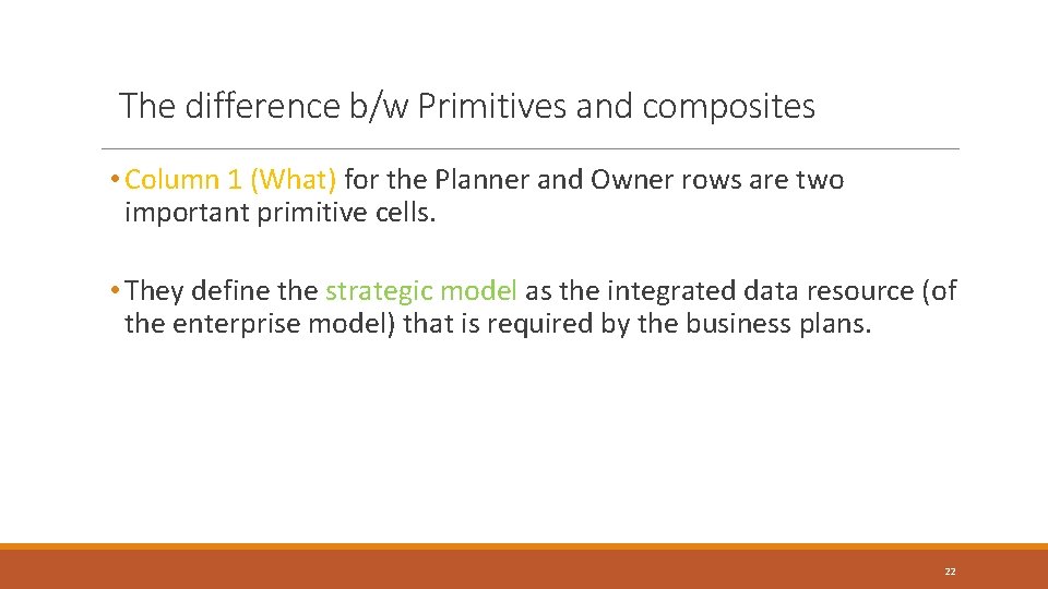 The difference b/w Primitives and composites • Column 1 (What) for the Planner and The difference b/w Primitives and composites • Column 1 (What) for the Planner and