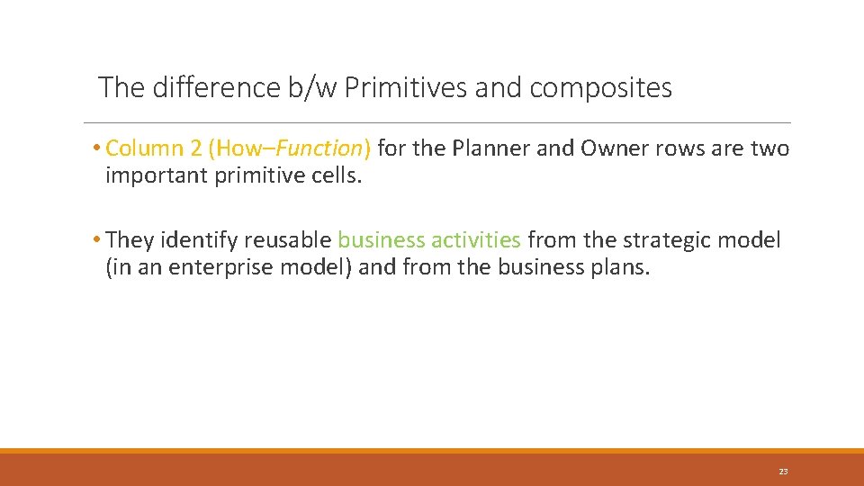 The difference b/w Primitives and composites • Column 2 (How–Function) for the Planner and The difference b/w Primitives and composites • Column 2 (How–Function) for the Planner and