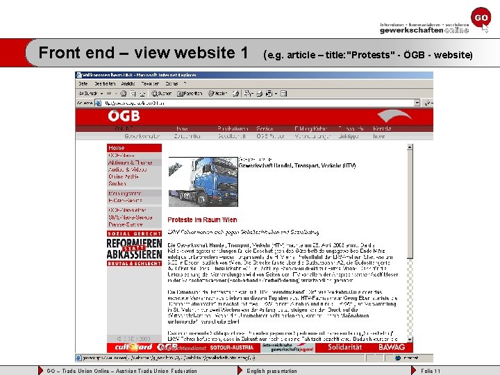 Front end – view website 1 GO – Trade Union Online – Austrian Trade