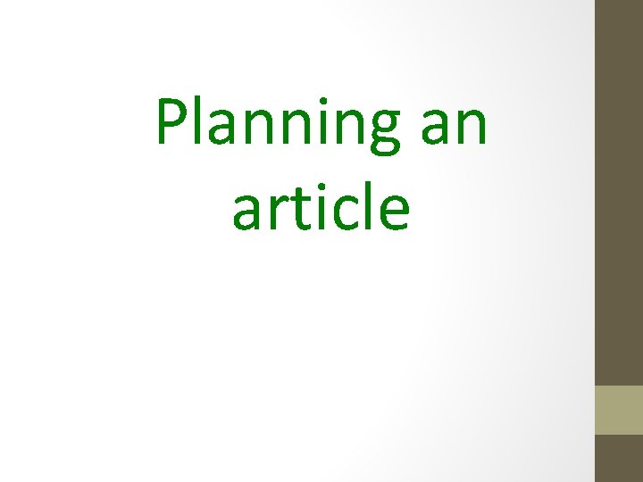 Planning an article 
