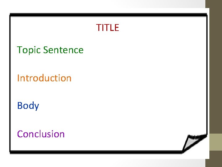 TITLE Topic Sentence Introduction Body Conclusion 