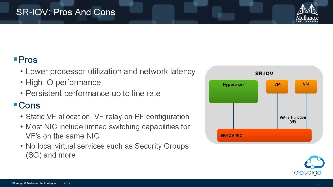 SR-IOV: Pros And Cons § Pros • Lower processor utilization and network latency •