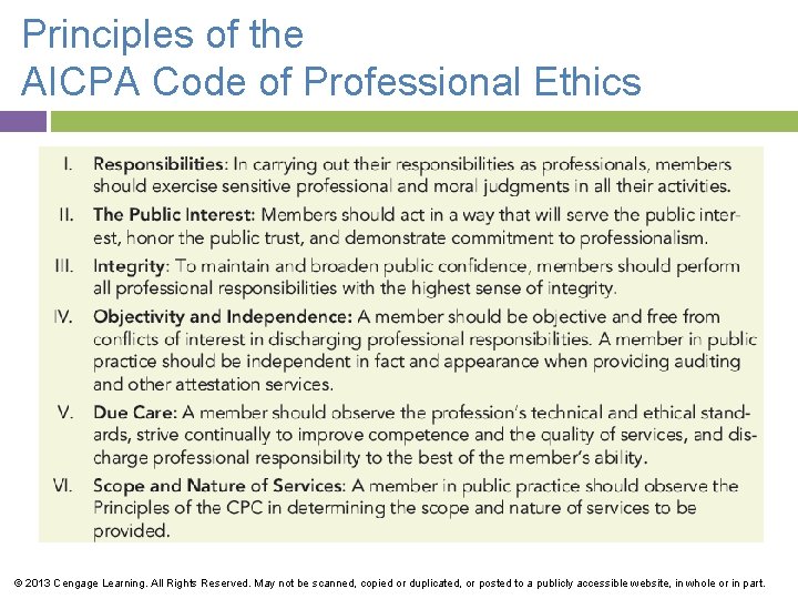 Principles of the AICPA Code of Professional Ethics © 2013 Cengage Learning. All Rights