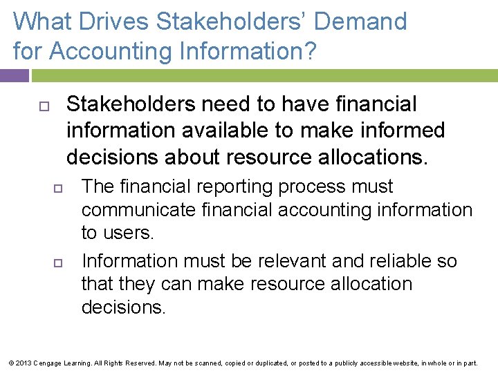 What Drives Stakeholders’ Demand for Accounting Information? Stakeholders need to have financial information available