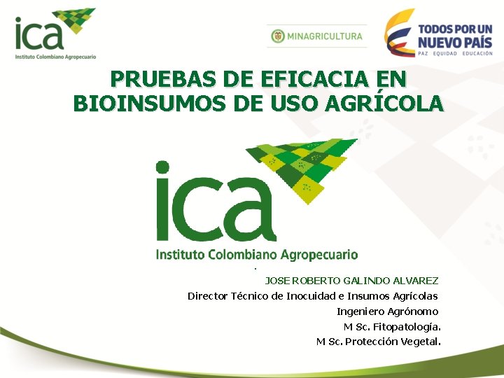 PRUEBAS DE EFICACIA EN BIOINSUMOS DE USO AGRÍCOLA . JOSE ROBERTO GALINDO ALVAREZ Director