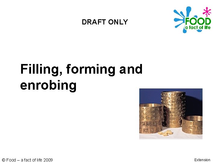 DRAFT ONLY Filling, forming and enrobing © Food – a fact of life 2009