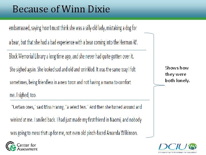 Because of Winn Dixie Shows how they were both lonely. Because of Winn Dixie Shows how they were both lonely.