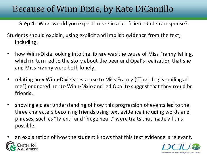 Because of Winn Dixie, by Kate Di. Camillo Step 4: What would you expect Because of Winn Dixie, by Kate Di. Camillo Step 4: What would you expect