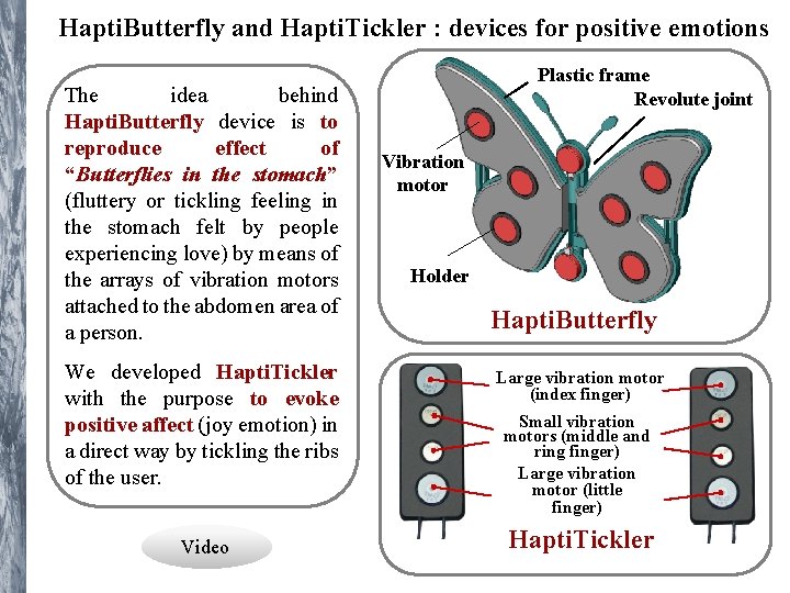Hapti. Butterfly and Hapti. Tickler : devices for positive emotions The idea behind Hapti. Hapti. Butterfly and Hapti. Tickler : devices for positive emotions The idea behind Hapti.