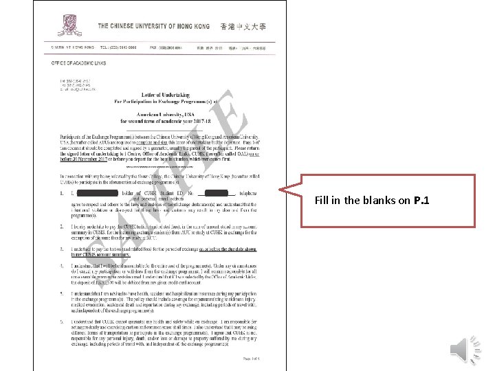 Fill in the blanks on P. 1 