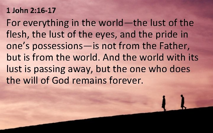 1 John 2: 16 -17 For everything in the world—the lust of the flesh,