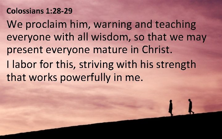 Colossians 1: 28 -29 We proclaim him, warning and teaching everyone with all wisdom,
