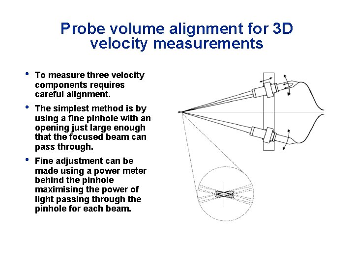 Probe volume alignment for 3 D velocity measurements • To measure three velocity components