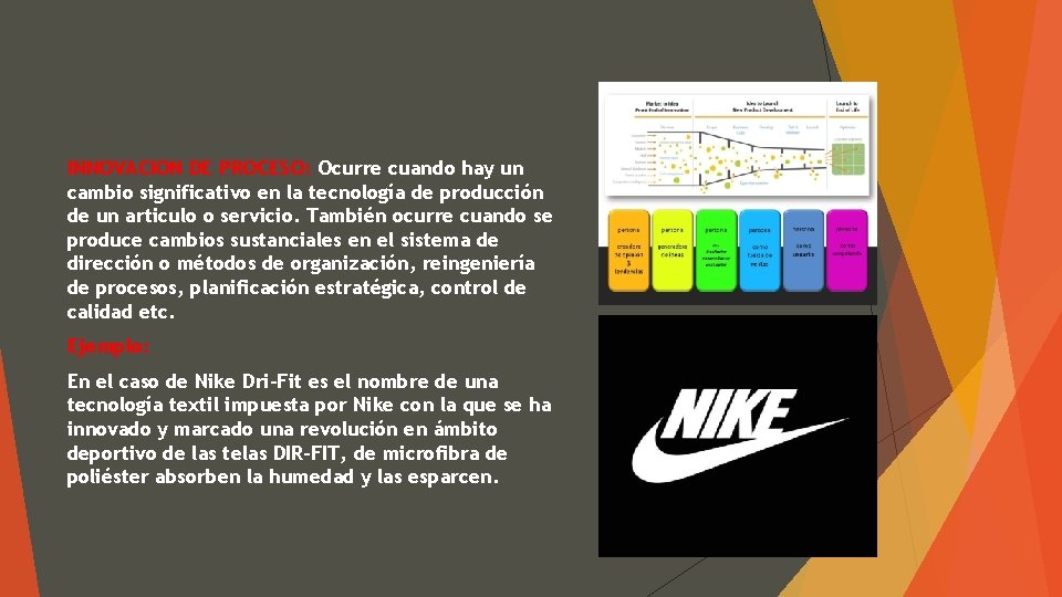 INNOVACION DE PROCESO: Ocurre cuando hay un cambio significativo en la tecnología de producción