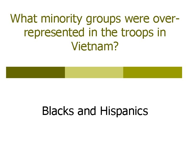 What minority groups were overrepresented in the troops in Vietnam? Blacks and Hispanics 