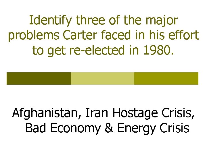 Identify three of the major problems Carter faced in his effort to get re-elected