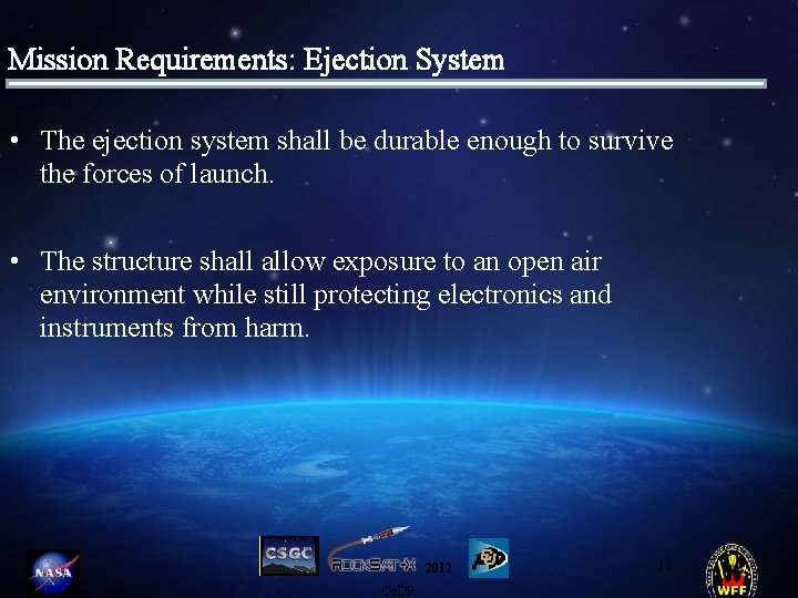 Mission Requirements: Ejection System • The ejection system shall be durable enough to survive Mission Requirements: Ejection System • The ejection system shall be durable enough to survive