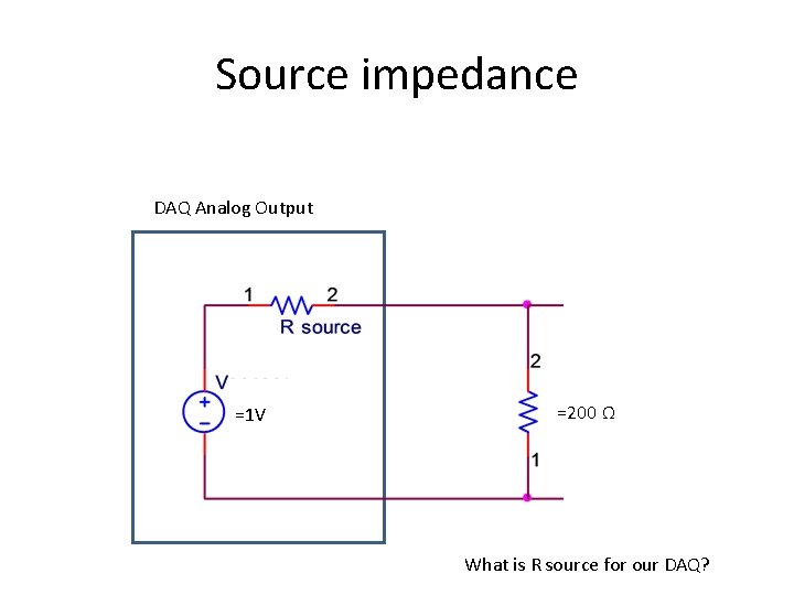 Source impedance DAQ Analog Output =1 V =200 Ω What is R source for