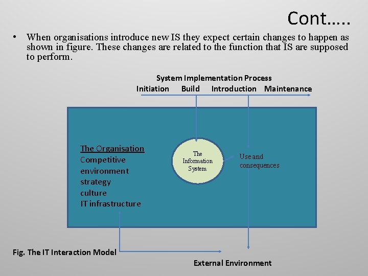 Cont…. . • When organisations introduce new IS they expect certain changes to happen