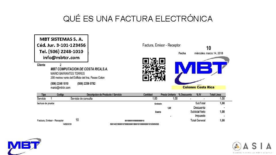 QUÉ ES UNA FACTURA ELECTRÓNICA MBT SISTEMAS S. A. Céd. Jur. 3 -101 -123456