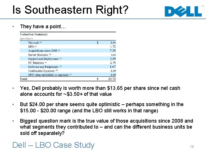 Is Southeastern Right? • They have a point… • Yes, Dell probably is worth