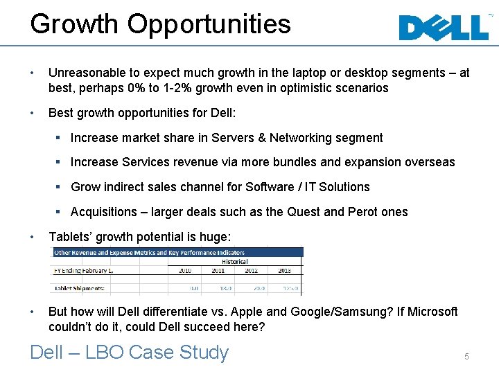 Growth Opportunities • Unreasonable to expect much growth in the laptop or desktop segments