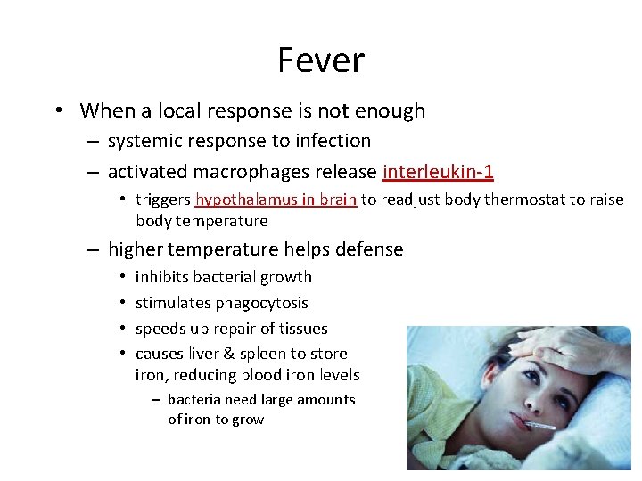 Fever • When a local response is not enough – systemic response to infection