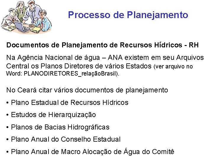 Processo de Planejamento Documentos de Planejamento de Recursos Hídricos - RH Na Agência Nacional