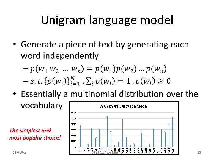 Unigram language model • A Unigram Language Model 0. 12 0. 1 0. 08