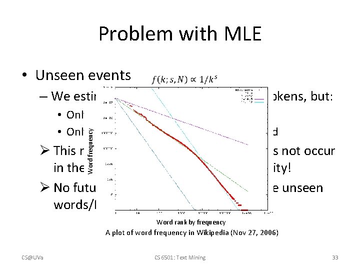 Problem with MLE • Unseen events – We estimated a model on 440 K