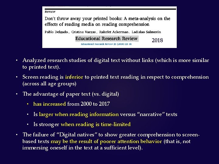 2018 • Analyzed research studies of digital text without links (which is more similar