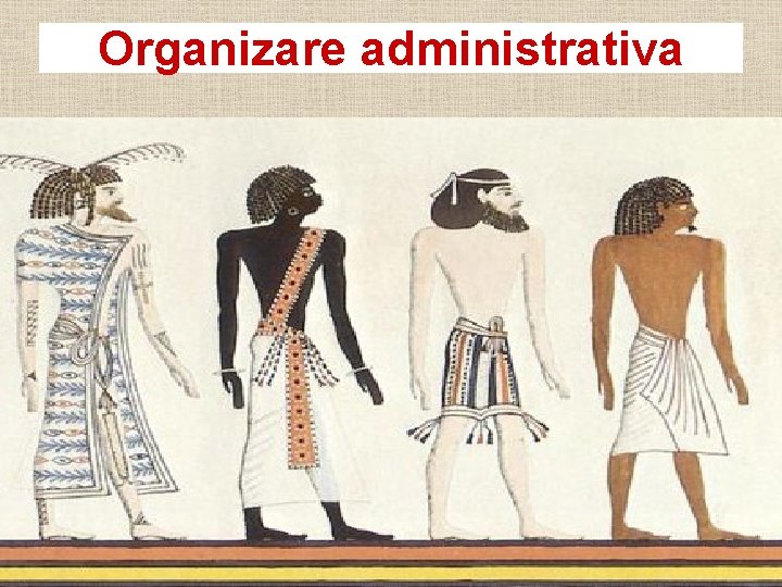 Organizare administrativa • In fruntea statului este imparatul-zeu (faraonul). Poruncile sale sunt transmise unui