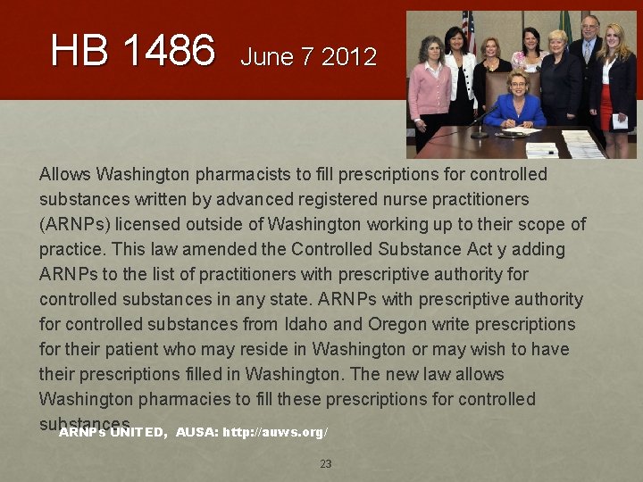 HB 1486 June 7 2012 Allows Washington pharmacists to fill prescriptions for controlled substances