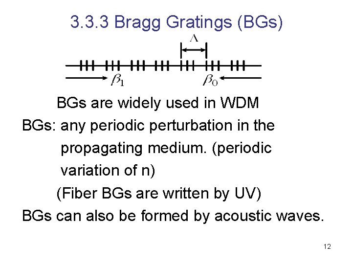 3. 3. 3 Bragg Gratings (BGs) BGs are widely used in WDM BGs: any