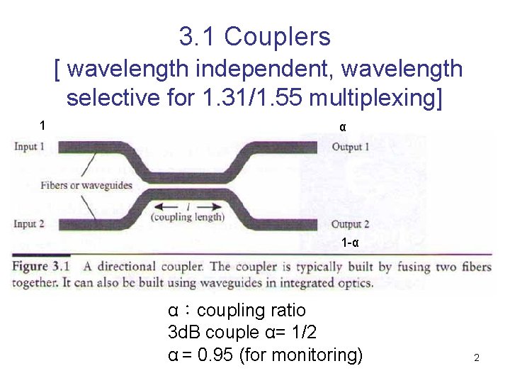 3. 1 Couplers [ wavelength independent, wavelength selective for 1. 31/1. 55 multiplexing] 1