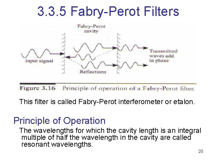 3. 3. 5 Fabry-Perot Filters This filter is called Fabry-Perot interferometer or etalon. Principle