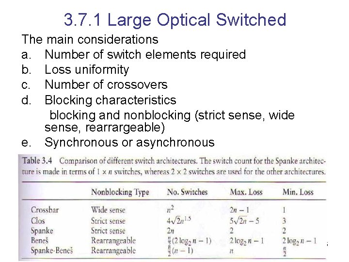 3. 7. 1 Large Optical Switched The main considerations a. Number of switch elements