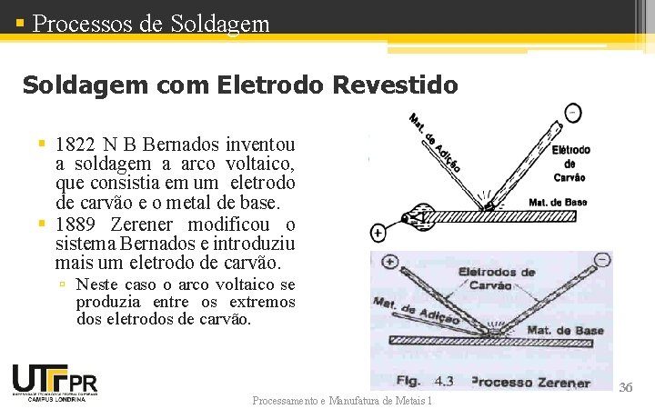 § Processos de Soldagem com Eletrodo Revestido § 1822 N B Bernados inventou a