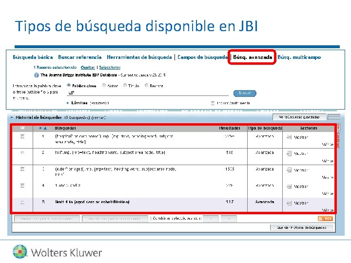 Tipos de búsqueda disponible en JBI 